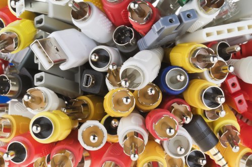 Workers using lifting aids and sorting waste for recycling